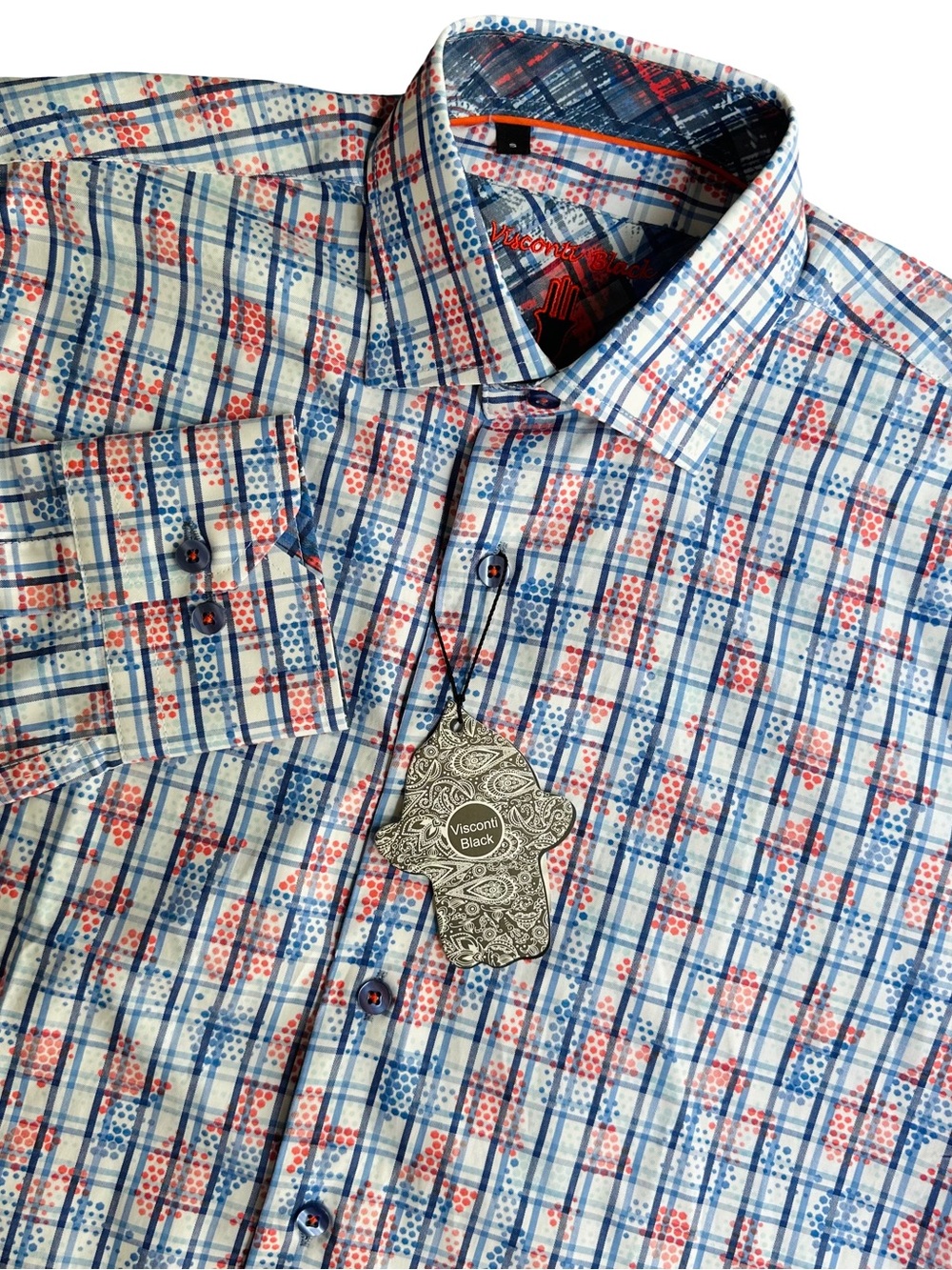NWT Luchiano Visconti Black Multi Dot Check Plaid Favorite Long Sleeve Shirt S